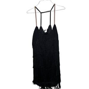 Arc & Co Full Fringe Dress Medium Faux Pearl Straps New Years Eve Giitzy Holiday